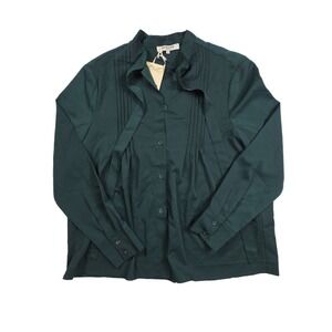 Normcore Green Button Down Neckline Tie L/Sleeve Shirt Women's One Size Fits All